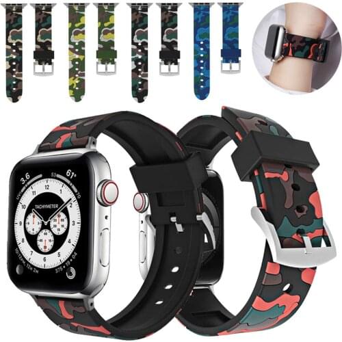 Strap for Apple Watch Band 44mm 40mm 42mm 38mm Camouflage Smartwatch Watchband Silicone Bracelet Apple Watch Serie 6 Se 5 4 3 2