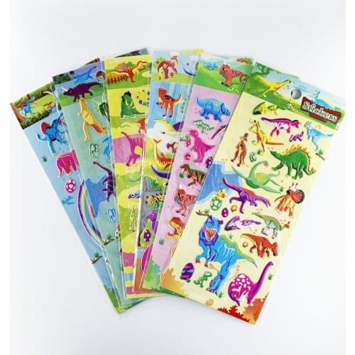 Random 3 Sheets Dinosaur Stickers 3D Cute Cartoon Sticker for Children Toys DIY Scrapbook Notebook Decoration