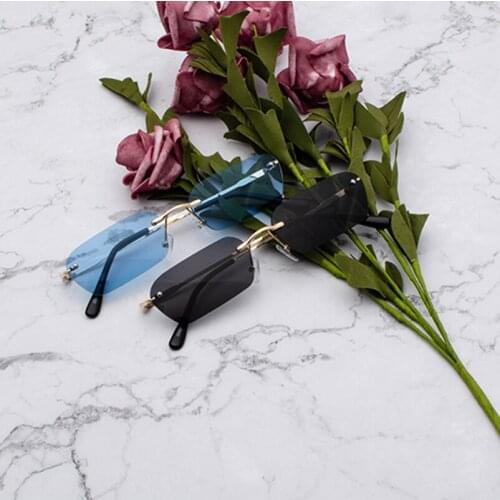 DRESSUUP Rectangle Sunglasses Women 2021 Small Rimless Sunglasses Men Brand Design Vintage Sun Glasses Shades Oculos de sol