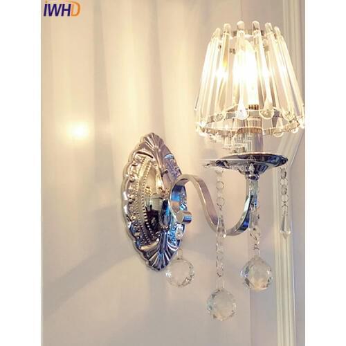 IWHD Modern Crystal LED Wall Lamp Light For Bedroom Living Room Home Lighting Cristal Wall Lights Fixtures Sconce