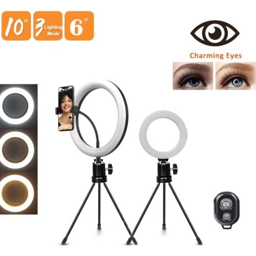 LED Selfie Ring Light Ringlight Circle Ring Lamp Fill Light Photography Phone Stand Holder Tripod Dimmable Trepied Makeup