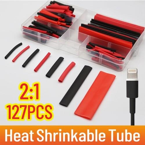 Heat Shrink Tube 127PCS 2:1 Polyolefin Heat cable wire Shrink Tube Shrinkable Sleeve Insulation Wire Red Black Color