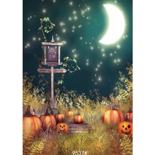Fabric Cloth Custom Halloween Photography Backdrops Prop Moon Pumpkin Yellow Vinyl Background Photo Studio for Children Party