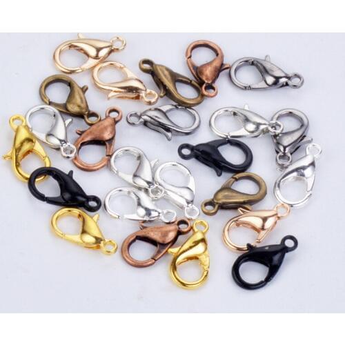 10/12mm 50pcs Fashion Jewelry Findings Lobster Clasps Hooks Gold/Silver/Bronze For Jewelry Making Necklace Bracelet Chain DIY
