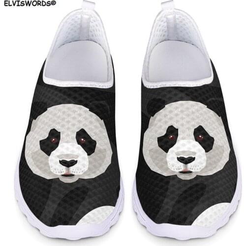 ELVISWORDS Panda Animal Pattern Flats Shoes for Women Air Mesh Casual Light Female Sneakers Breathable Soft Lazy Shoes for Girls