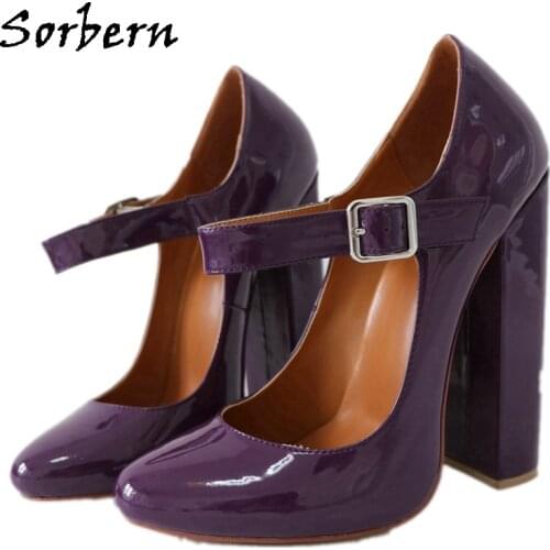 Sorbern Mary Janes Block Heel Women Pump Round Toe High Heel Lady Shoes Women Pump Shoes Ladies Square Heels Custom Colors