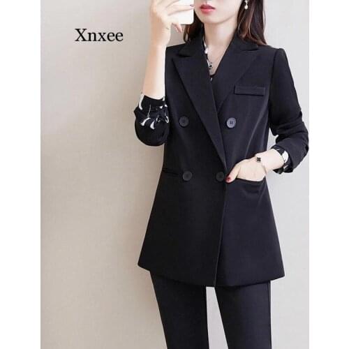 Spring and Autumn Womens High-Quality Womens New Black Suit Jacket Two-Piece Jacket Wide-Leg Pants Suit Nine-Point Pants Slim