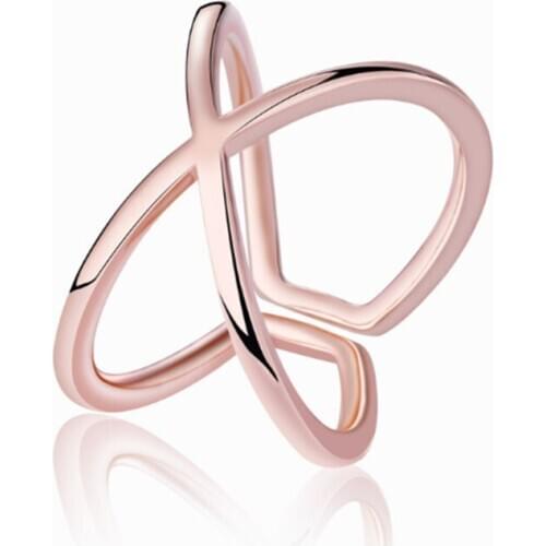 Personality atmosphere simple creative wild smooth line two-color opening female models silver plated rings SA095