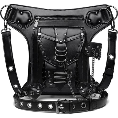 066F Side Wallet Punk Rock Chain Leg Bag Crossbody Shoulder Messenger Bags Handbag Hip Holster Pouch for Women Girls
