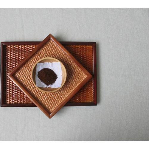 1PC Japanese Style Vane Rattan Plaited Articles Wood Frame Serving Trays Bamboo Tea Fruit Plate ELC 011