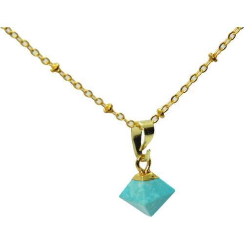 1pc Green Little Natural Stone Pendant women chain Necklace gold point Jewelry healing gem howlite square pendant girl necklace