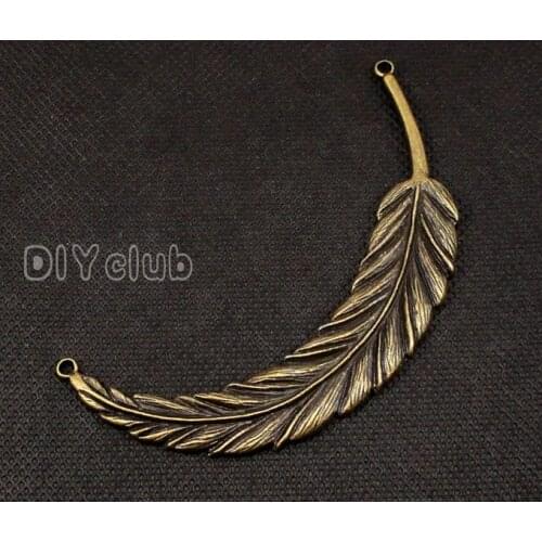 10pcs-Antique Bronze Tone Large Feather Connector Charms 95x19mm