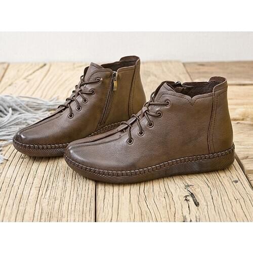 2020 womens leather leather shoes womens ankle boots womens retro rubber boots non-slip wedge heel platform shoes