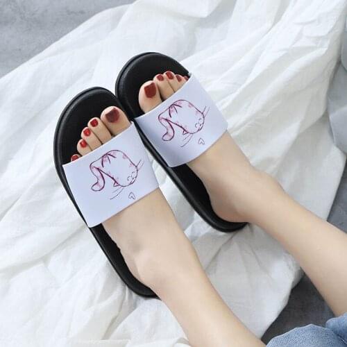 2021 Summer Slipper Kawaii Cat Cartoon Female Slippers Home Indoor Non-slip Flip Flops Ladies Beach Sandals For Women Size 41