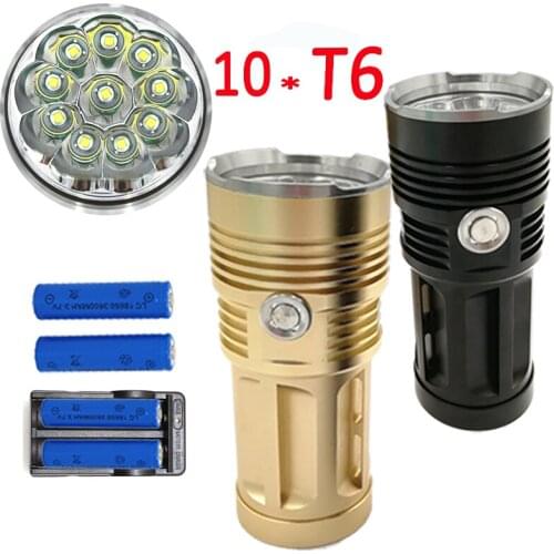 5 Modes 10x XM-L T6 LED Flashlight 10000LM Tactical lanterna Torch Lamp +4x 18650 Battery +Charger Night Light Outdoor Camping