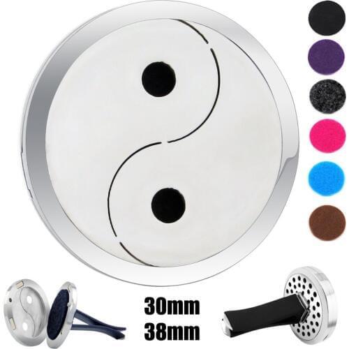 30mm-38mm Free Shipping Magnet Ying Yang 316 Stainless Steel Car Aroma Locket Free 6pcs Felt Pads Essential Oil Car Lockets