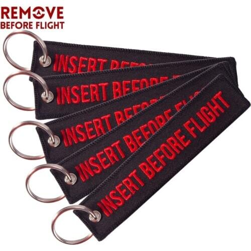 5 PCS New INSERT BEFORE FLIGHT Fashion Jewelry Keychain for Motorcycles OEM Keychains Red Embroidery Key Fobs New Key Chain