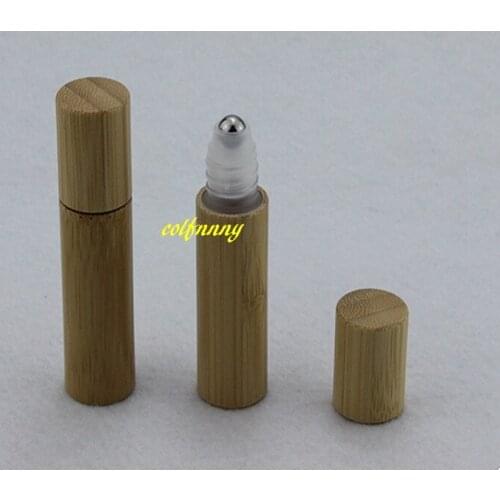 500pcs/lot Fast shipping 5ML roll on bamboo bottles essential oil perfume deodorant packaging bottle massage ball