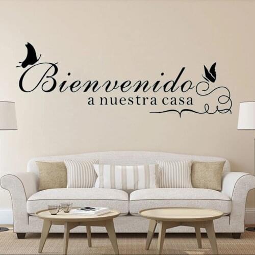 Bienvenido A Nuestra Casa Wall Stickers Murals Spanish Quotes Viny Waterproof Wallpaper Butterfly Decals For Home Decor DW9289