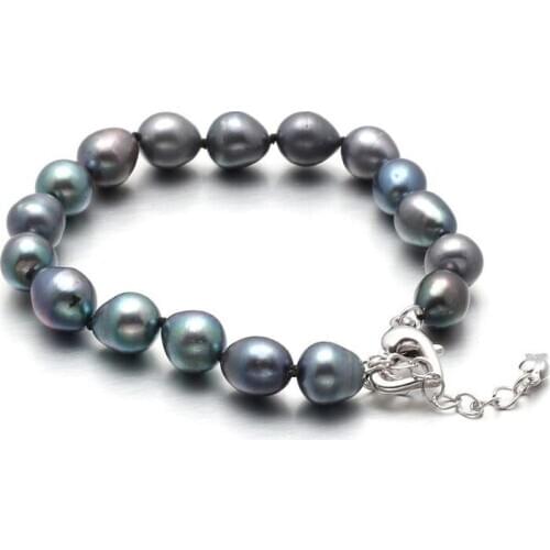 The New Rice-shaped White Freshwater 7-8mm Pearl Bracelet Simple And Stylish DIY Jewelry Gift Chain Length 18.5+5mm