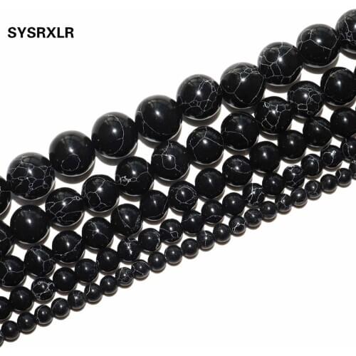 Free Shipping Natural Stone Black Turquoises Round Loose Beads For Jewelry Making Charm Diy Bracelet Necklace 4/6 / 8/10/12 MM