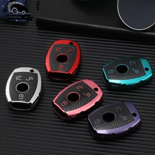 Carbon fiber TPU car key cover keychain case for Mercedes benz CLS CLA GL R SLK AMG A B C S class Remote holder accessories