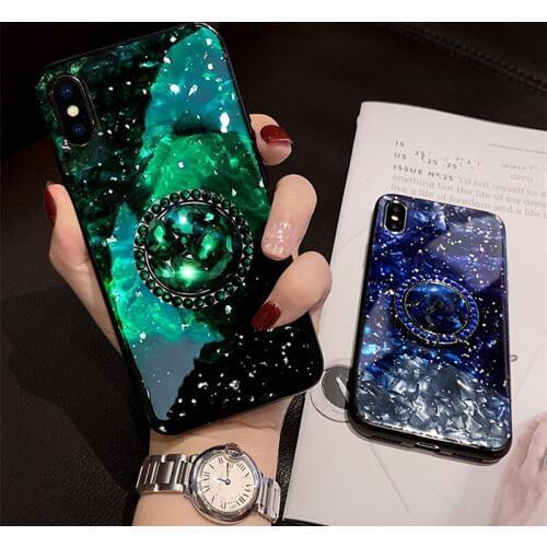 Glitter Conch Shell Case For Huawei P30 Lite P20 Honor 20 V10 V20 9X Mate 20 30 Y9 Bling marble diamond Ring bracket Cover
