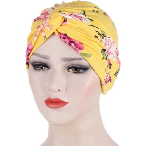 Floral Twisted Turban Bandana Cap Printing Women Muslim Bandana Hat Headwrap