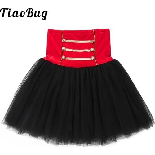 Kids Girls Halloween Cosplay Costume Ringmaster Sleeveless Nutcracker Circus Costume Princess Dress Red Girls Tutu Skirt