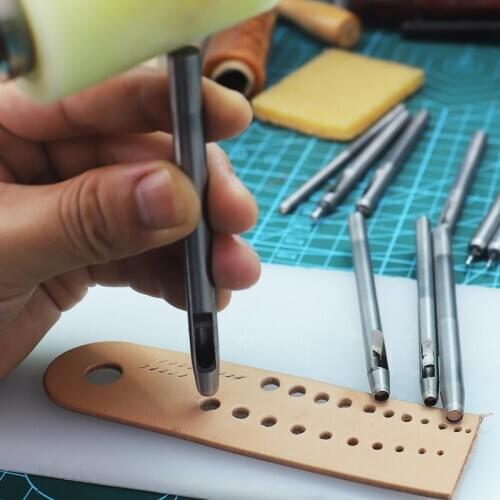 DIY Handmade Belt Punching Leather Hole Punch Hollow Drilling Tools Leather Handicraft Puncher Set Leather Tool 0.5MM-5MM