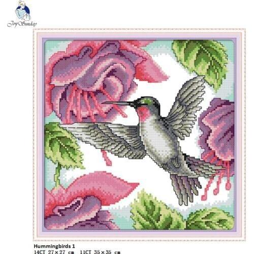Joy Sunday Hummingbirds Counted DIY Hand Made Cross Stitch 11CT 14CT DMC Printed Cloth for Embroidery Sets Home Decor Needlework