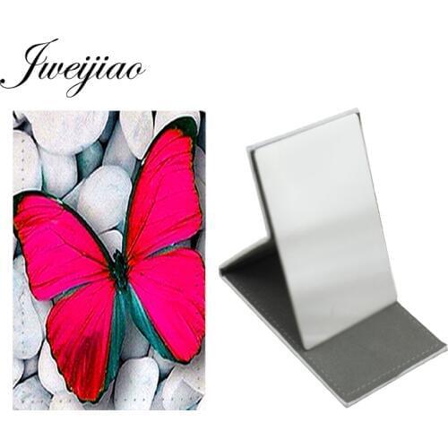JWEIJIAO ART Photo Beautiful Butterfly Table Desktop Mirror Stainless Steel Women Makeup Beauty Tools Purse Mirrors E279