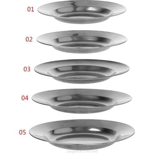 Stainless Steel Round Dinner Plate Dish Tray Food Container Outdoor Camping Picnic Tableware 16-24cm Au18 20 Dropship