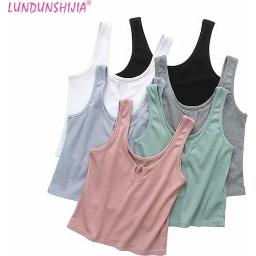 LUNDUNSHIJIA 2020 Summer Slim Short Top Sexy Women Sleeveless Small V-neck Tank Tops Solid Crop Tops Vest Tube Top 6 Colors