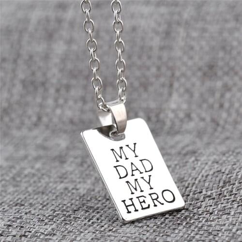 Fashion Jewelry MY DAD MY HERO Necklaces Pendant Square Tag Necklace For Men Women Fathers day Gift Choker