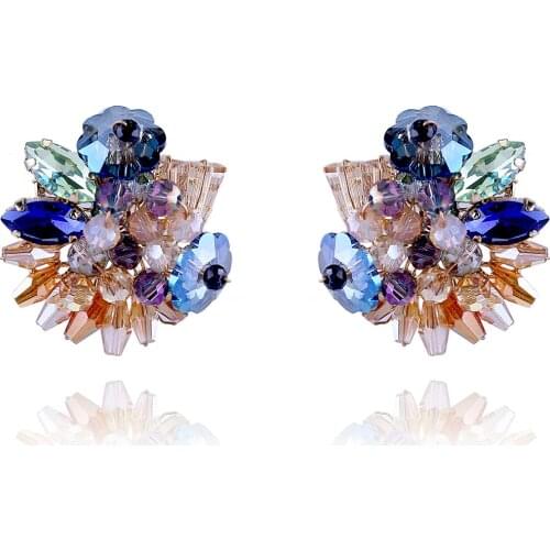 Trendy Crystal Stud Earrings for Women and Girls Handmade Beaded Flower Statement Earrings Party Prom Jewelry Bijoux 3363