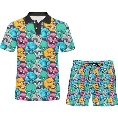 IFPD Mens Sets Cool Color Skull 3D Print Tees And Shorts Womens Sets Tracksuit Streetwear Suits Oversized Sportwear Wholesale