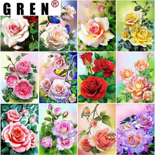 GREN Home Decor 5D DIY Diamond Painting Full Square Drill Flowers Cross Stitch Kit Diamond Embroidery Peony Rhinestone Art