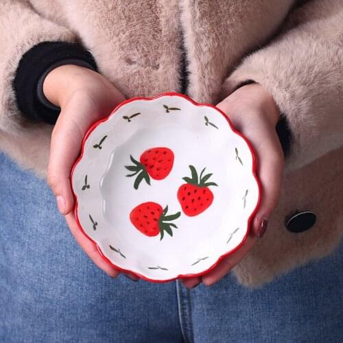 Nordic Creative Lace Salad Bowl Ceramic Bowl Snack Bowl Family Dinnerware Breakfast Fruit Bowl Dessert Bowl Strawberry Bowl