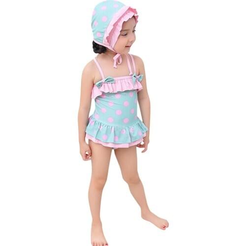 2020 Summer New Girl Swimwear Swimsuit Dot Bikini One pieces Hat Ruffle Baby Girl Bikini Swimsuit Bathing Suit Beachwear L1223