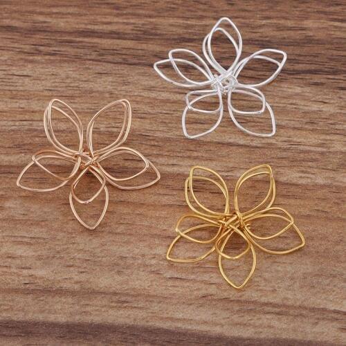 Mibrow 10pcs/lot New Gold Silver Color 30mm Metal Double Flower Caps Flower Wire For DIY Jewelry Making Findings