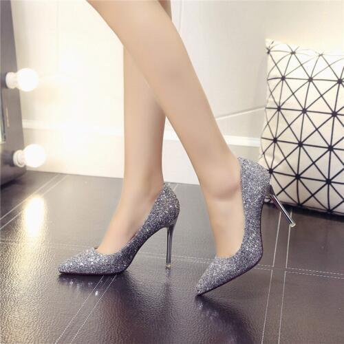 New sexy party women high heel pumps solid fashion pink silver shoes thin heel 10 cm slip on wedding heels bling spring autumn