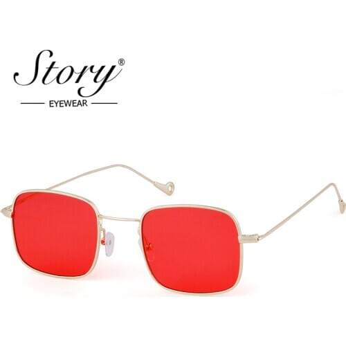 STORY 2018 Brand Designer Small Square Sun Glasses Vintage 90S Small Mirror Sunglasses Women Eyewear Red Black Shades Oculos