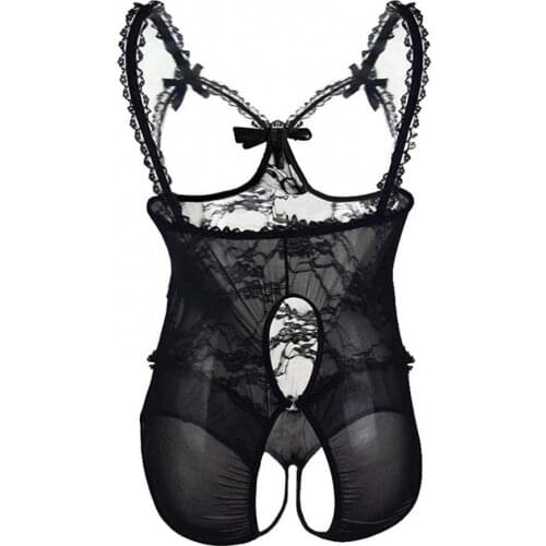 OLO Women Sexy Solid Color Lace Underwear Babydoll Mesh Bowknot Hollow See Through Adult Erotic Sleepwear боди женское