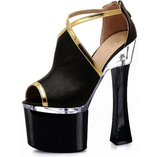 Wholesale summer 2018 fashion high heels metal decoration thin heels peep-toe heels sandals 18cm