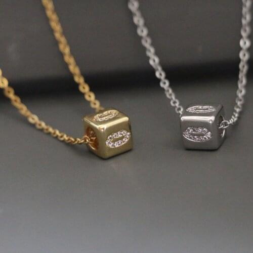 8 MM Square Bead Micro Pave CZ Cute Lip Charm Necklace Women Trendy Simple Zircon Gold Color Steel Chain Clavicle Neck Jewelry