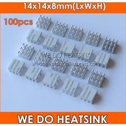 100pcs 14x14x8 mm MOS Chipset Heat Sink Heatsinks Cooler With Thermal Conductive Adhesive Pad