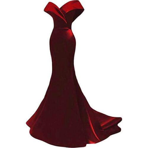 Real Photos Burgundy Mermaid Prom Dresses for African Black Girls Off Shoulder Backless Satin Party Evening Gowns
