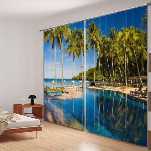 Luxury Blackout 3D Window Curtains For Living Room office Bedroom Drapes Cortinas Rideaux Customized size Seaside Cushions cover