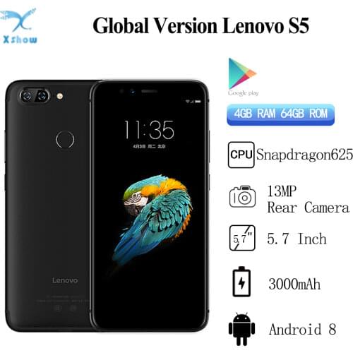 Global Version Lenovo S5 K520 K520T Smartphone 4GB 64GB 5.7" 18:9 Mobile Phone Snapdragon 625 Dual Back Camera Fingerprint